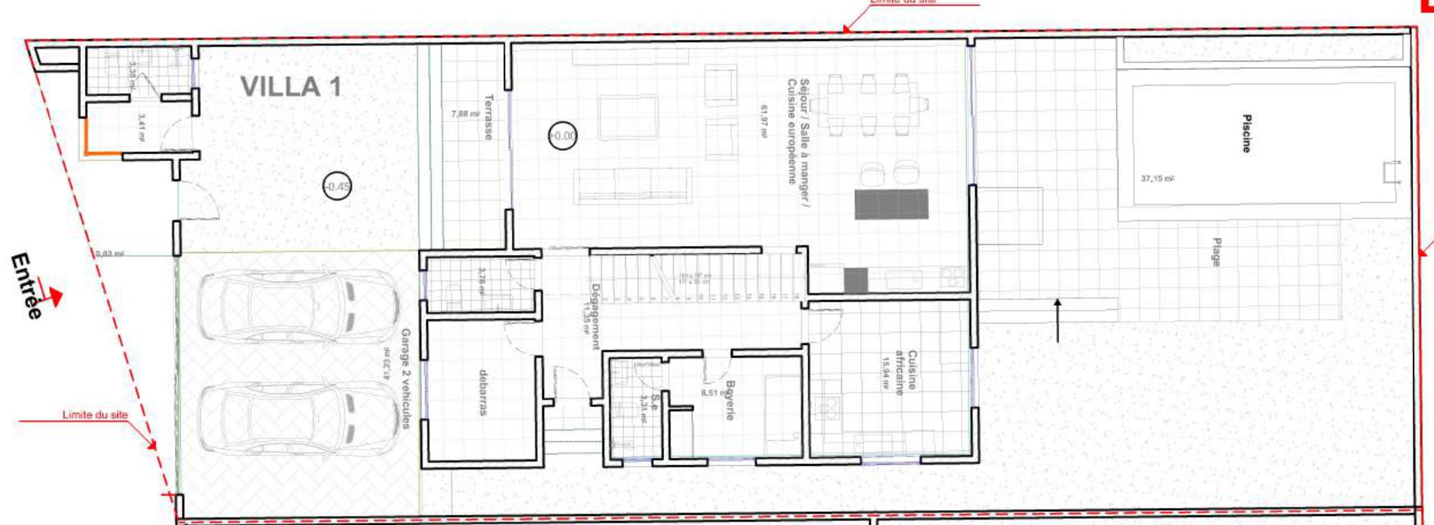 Plan du rez-de-chaussée de la Villa 1