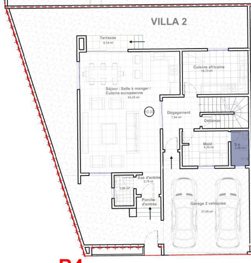 Plan du rez-de-chaussée de la Villa 2