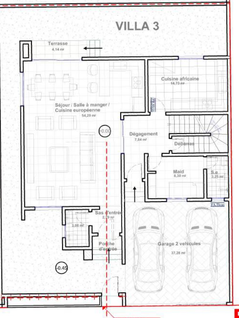 Plan du rez-de-chaussée de la Villa 3