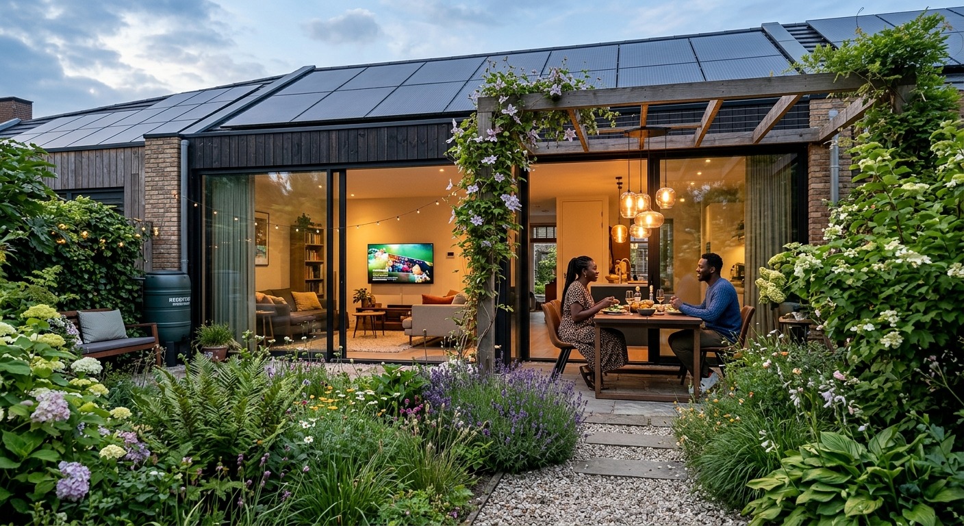 Maison individuelle bioclimatique avec terrasse et jardin