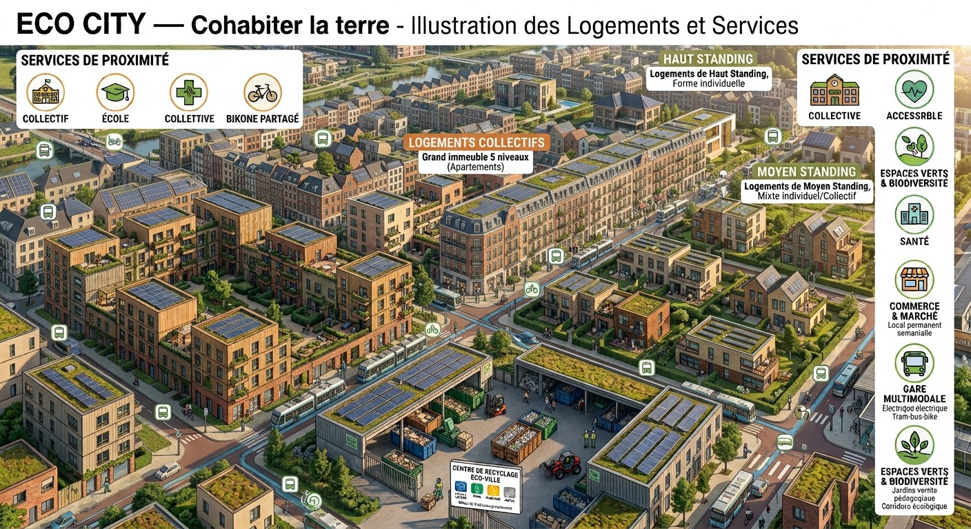 Illustration des logements et services de proximité d'ECO CITY